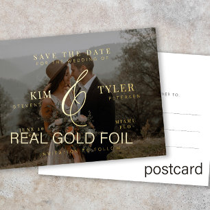 Modern elegant foil photo save the date postcard