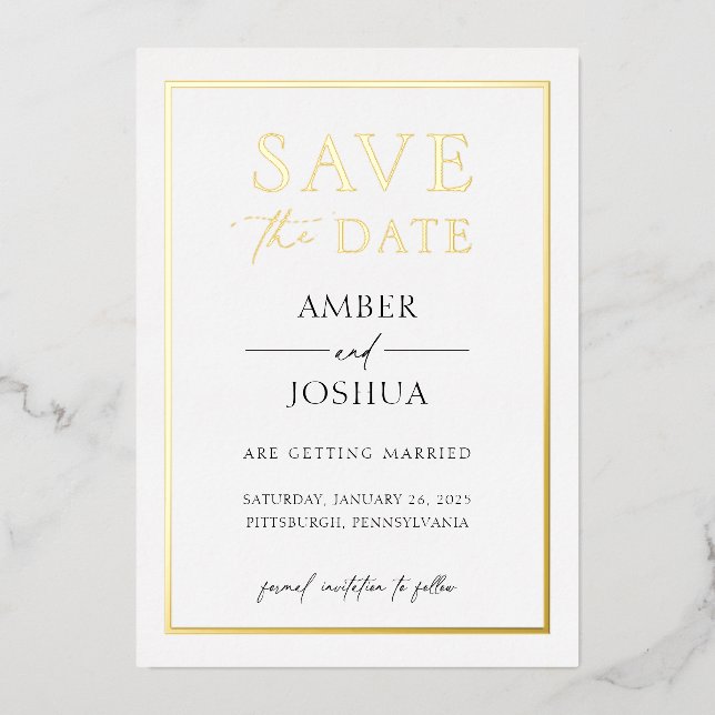 Modern Elegant Foil Pressed Wedding Save the Date (Front)