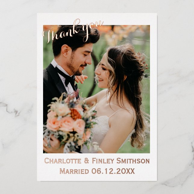 Modern elegant foil wedding thank you card (Front)