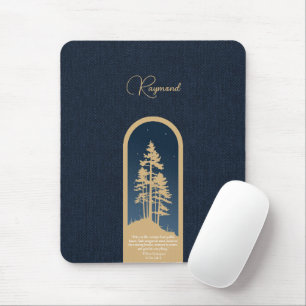 Modern Elegant Forest Gold Deep Blue Script Quote Mouse Pad