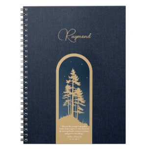 Modern Elegant Forest Gold Deep Blue Script Quote Notebook