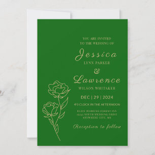 Modern Elegant Forest Green and gold Wedding  Invitation