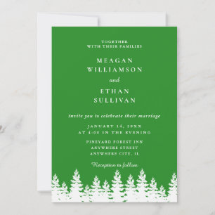 Modern Elegant Forest Green White Winter Wedding  Invitation
