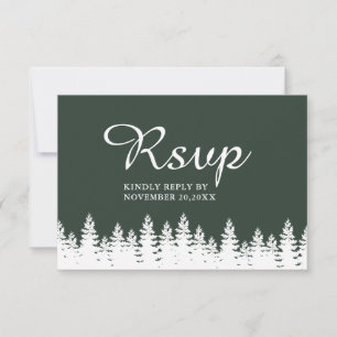 Modern Elegant Forest Green White Winter Wedding RSVP Card