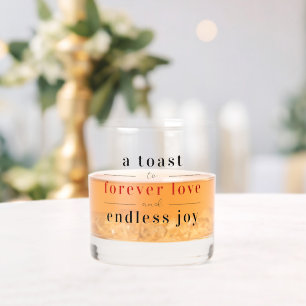 Modern Elegant Forever Love Black And Red Wedding  Whiskey Glass