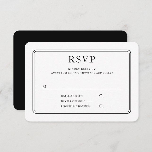 Modern Elegant Formal Black And White Wedding RSVP Card (Front/Back)