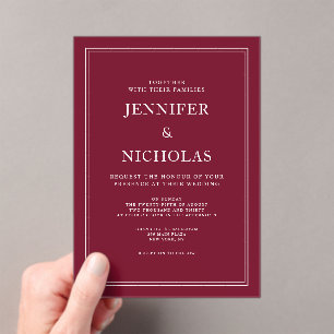 Modern Elegant Formal Burgundy Red Wedding Acrylic Invitations