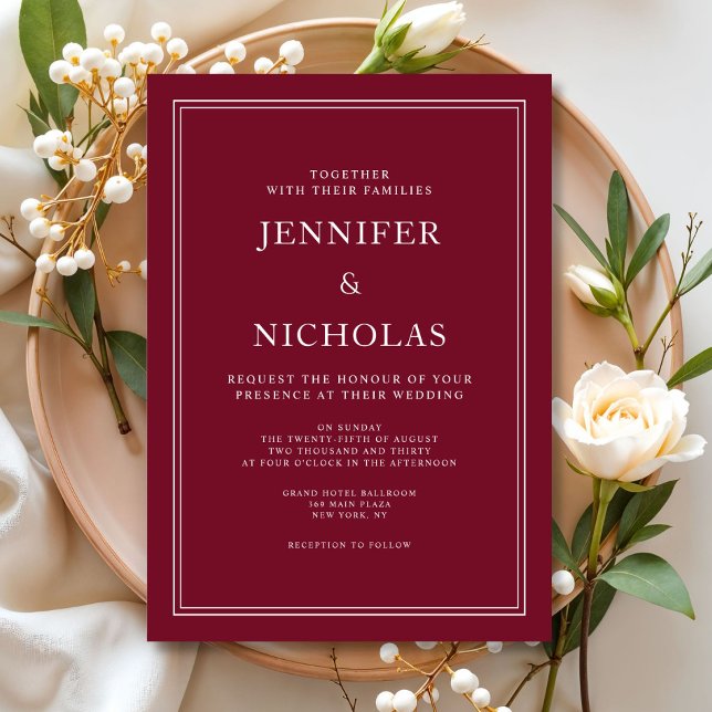 Modern Elegant Formal Burgundy Red Wedding Invitation (Modern Elegant Formal Burgundy Red Wedding Invitation)
