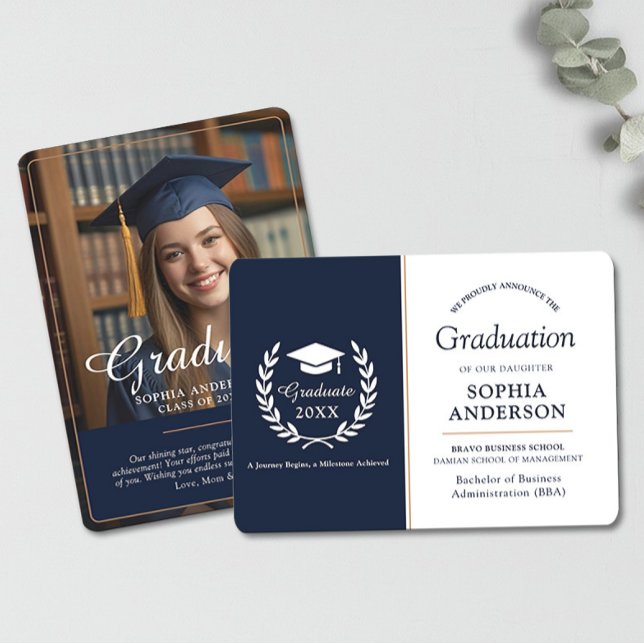 Modern Elegant Formal Navy Graduation Announcement (Creator Uploaded)