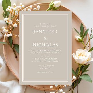 Modern Elegant Formal Taupe Beige Wedding Invitation