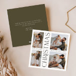 Modern Elegant Four Photo Collage Square Christmas Holiday Card<br><div class="desc">The Modern Elegant Four Photo Collage Square Holiday Card is the perfect way to send festive greetings with style and grace. This card features four photo slots, allowing you to showcase your favourite memories in a chic, minimalist layout. With its sleek typography and soft olive green accents, the design embodies...</div>