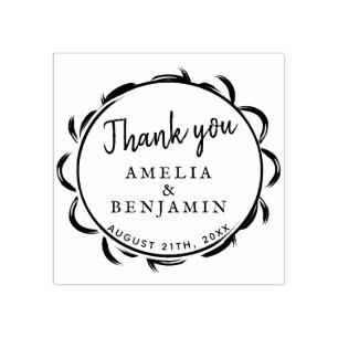 Modern Elegant Frame Typography Thank you Wedding Rubber Stamp