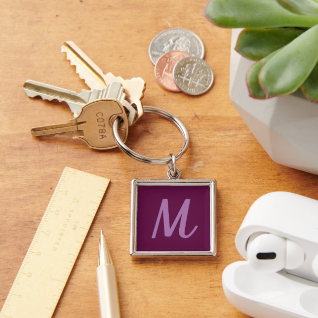 Modern Elegant Fuchsia and Lavender Monogram Keychain (Desk)