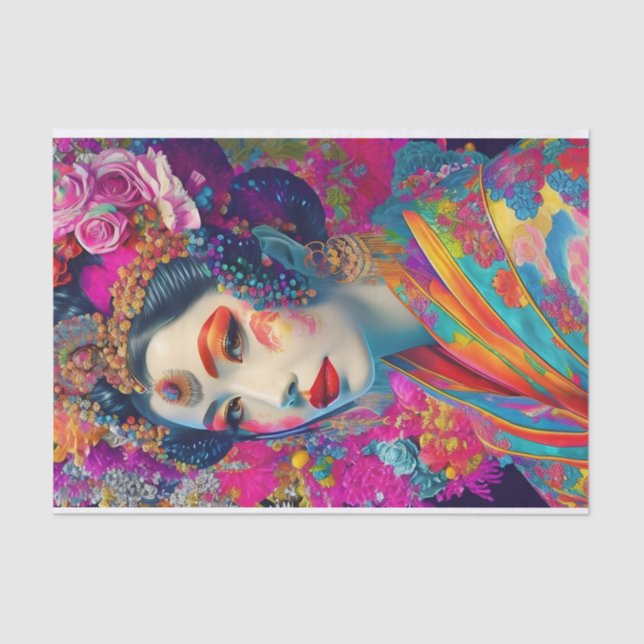 Modern Elegant Geisha Decoupage Tissue Paper (Front)