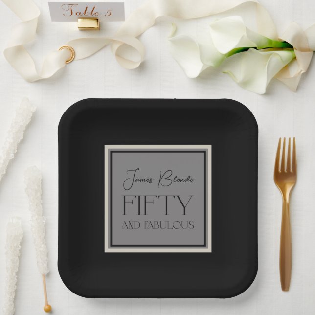 Modern Elegant Gentlemen's Fifty & Fabulous Paper Plate (Wedding)