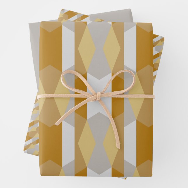 Modern Elegant Geometric Gold, Grey Wrapping Paper Sheet (In situ)