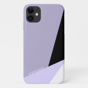 Modern elegant geometric violet black & white iPhone 11 case