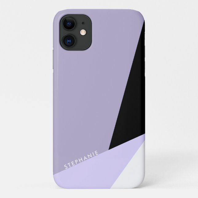 Modern elegant geometric violet black & white  Case-Mate iPhone case (Back)