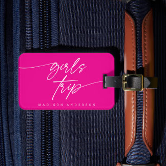 Modern Elegant Girls Trip Script Typography | Pink Luggage Tag