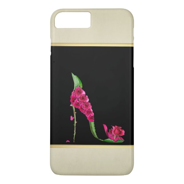 Modern Elegant Girly, Black, Cream,Flower Heel Case-Mate iPhone Case (Back)