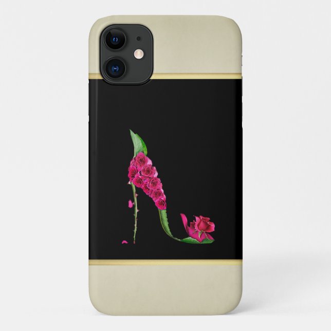 Modern Elegant Girly, Black, Cream,Flower Heel Case-Mate iPhone Case (Back)