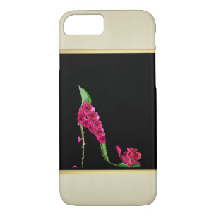Modern Elegant Girly, Black, Cream,Flower Heel Case-Mate iPhone Case