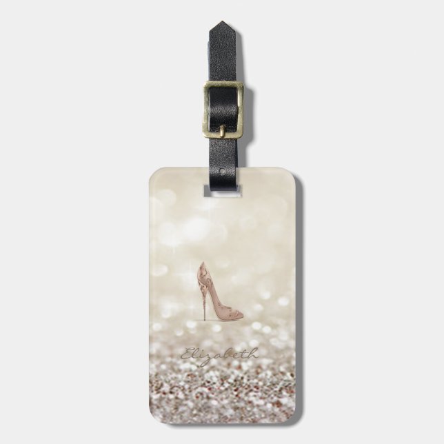 Modern Elegant Girly,  Glittery,Heel Luggage Tag (Front Vertical)