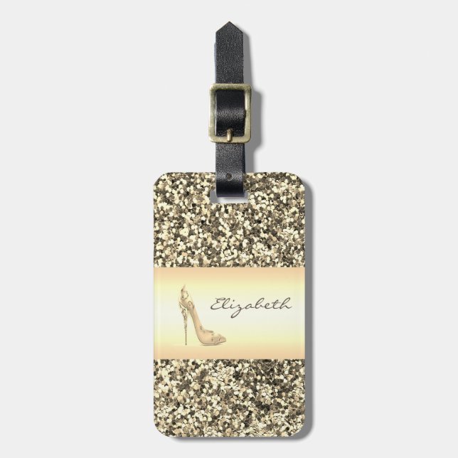 Modern Elegant Girly, Gold Glitter,  Heel Luggage Tag (Front Vertical)