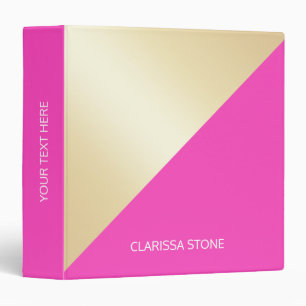 Modern elegant girly hot pink & gold colour block binder