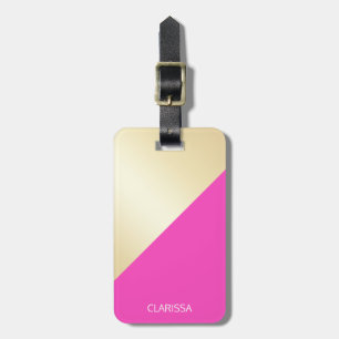 Modern elegant girly hot pink & gold colour block luggage tag