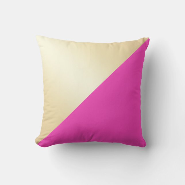 Modern elegant girly hot pink & gold colour block throw pillow (Front)