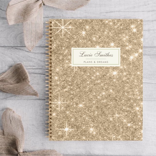 Modern Elegant Girly Monogram Gold Glitter Sparkle Notebook (Creator Uploaded)