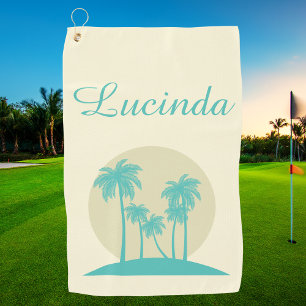 Modern Elegant Girly Monogrammed Trendy Palm Tree Golf Towel