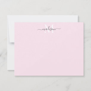 Modern Elegant Girly Script Monogram Blush Pink Card