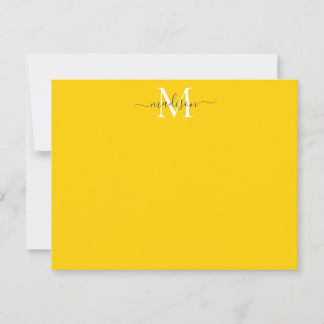 Modern Elegant Girly Script Monogram Bright Yellow Card (Front)