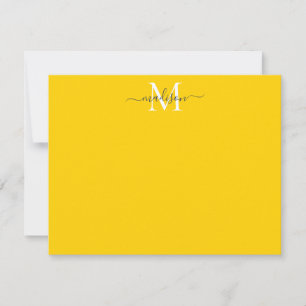 Modern Elegant Girly Script Monogram Bright Yellow Card