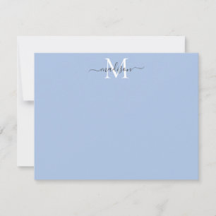 Modern Elegant Girly Script Monogram Dusty Blue Card