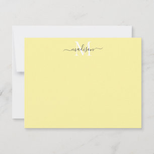 Modern Elegant Girly Script Monogram Lemon Yellow Card