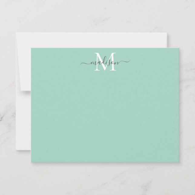 Modern Elegant Girly Script Monogram Mint Green Card (Front)