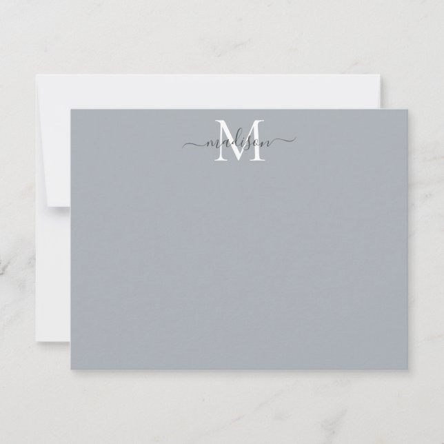 Modern Elegant Girly Script Monogram Silver Grey Card (Front)
