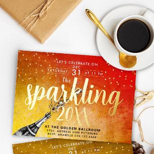Modern Elegant Glam Red Gold New Year Calligraphy Foil Holiday Card