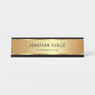 Modern Elegant Glamourous Black And Gold Luxury Desk Name Plate