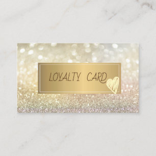 Modern Elegant Glitter Bokeh,Frame, Gold Hearts Loyalty Card