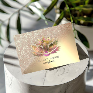 Modern Elegant Glitter Bokeh Ombre Chic Lotus  Business Card
