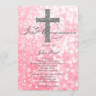 Modern Elegant Glitter Cross Communion Invitation