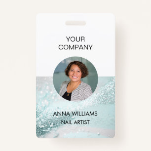 Modern, elegant, glitter employee round Photo ID Badge