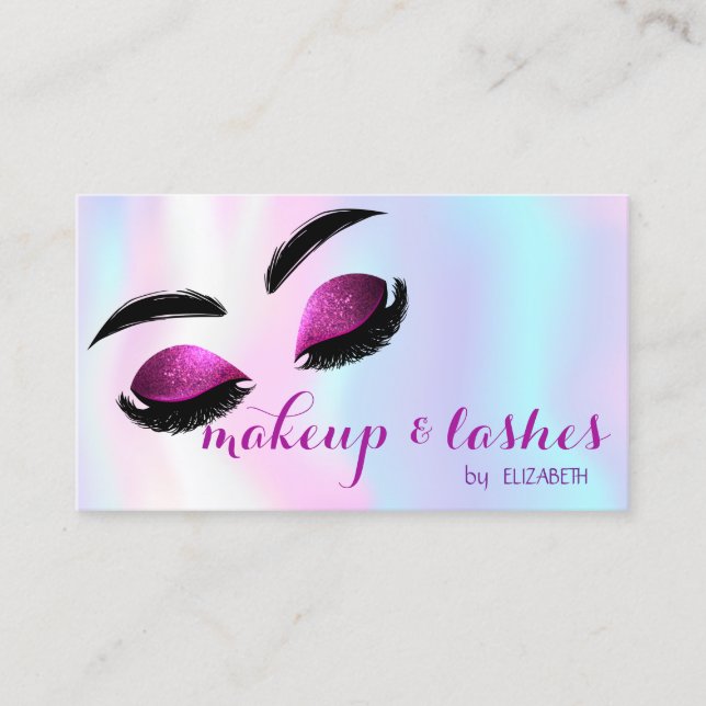 Modern Elegant Glitter Lashes,Makeup Holographic Business Card (Front)