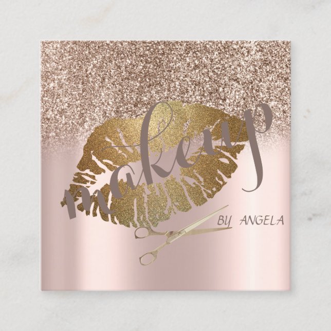 Modern Elegant Glitter Lips,Scissors Square Square Business Card (Front)
