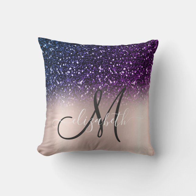 Modern Elegant Glitter  Rose Gold  Monogram Throw Pillow (Front)