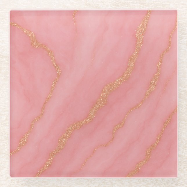 Modern Elegant glittery  marble  effect  Glass Coaster (Front)